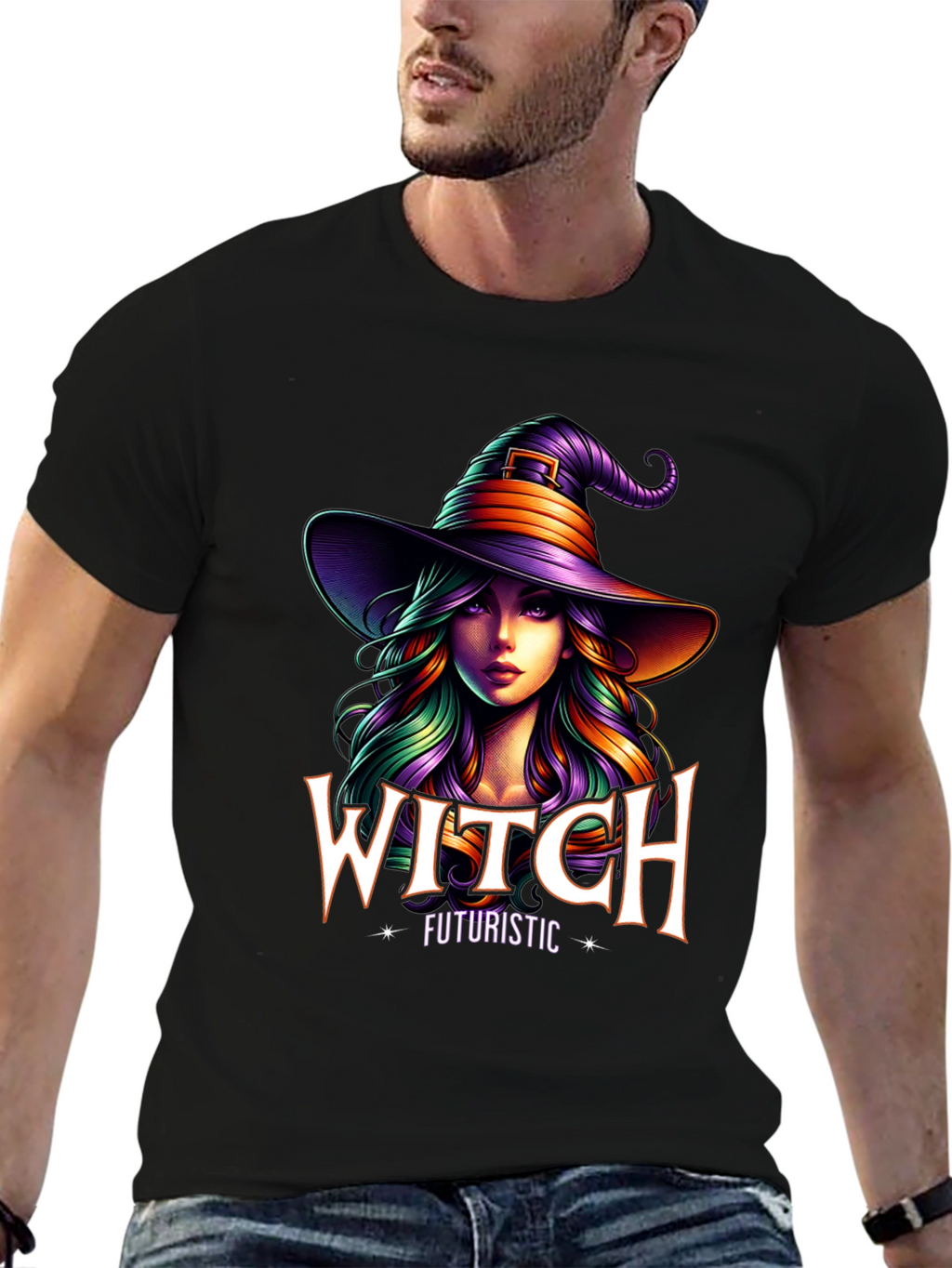 Futuristic Witch Graphic Tee - Unisex Halloween T-Shirt