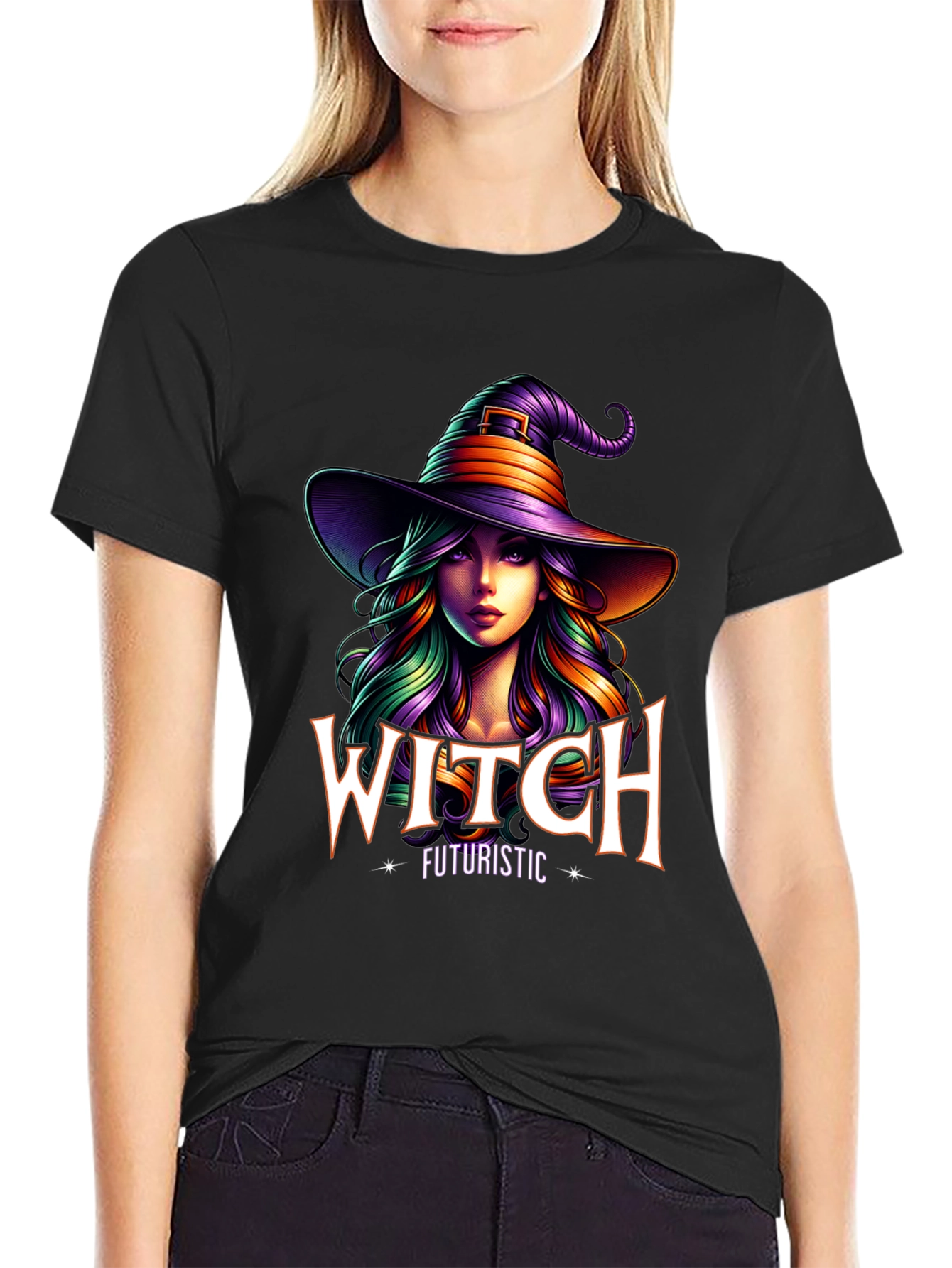 Futuristic Witch Graphic Tee - Unisex Halloween T-Shirt