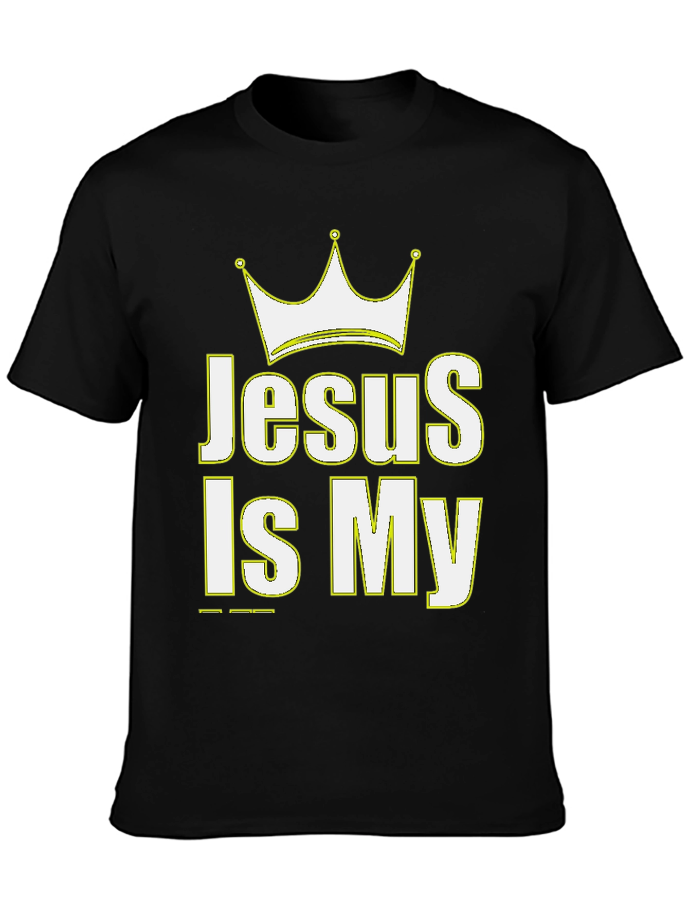 Jesus Is My King Crown Graphic Black T-Shirt