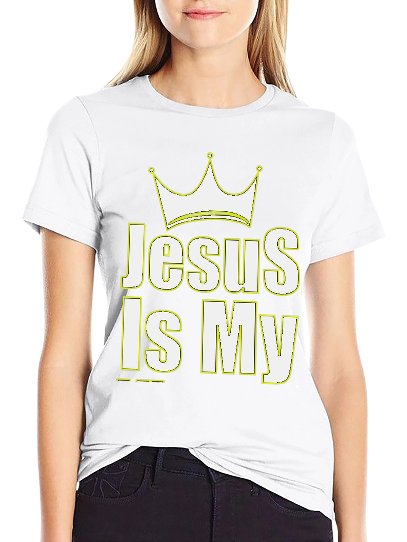 Jesus Is My King Crown Graphic Black T-Shirt