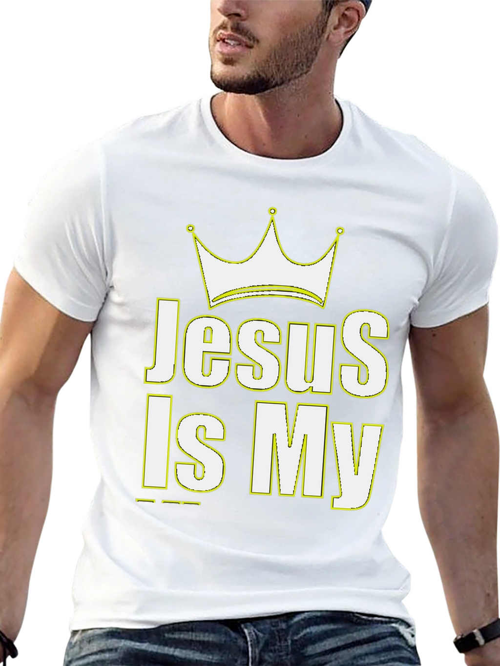 Jesus Is My King Crown Graphic Black T-Shirt