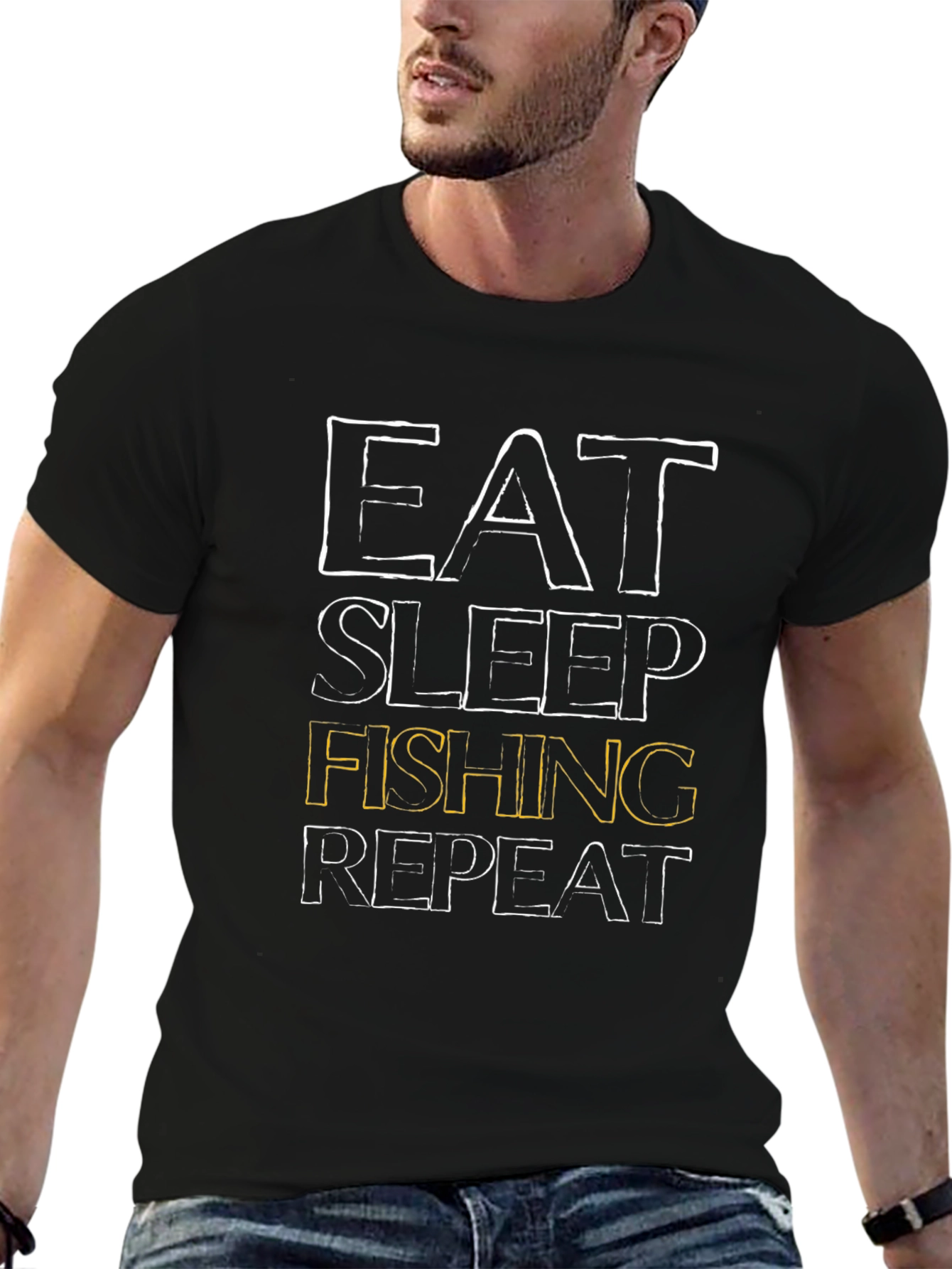 Eat Sleep Fishing Repeat Mens Black T-Shirt