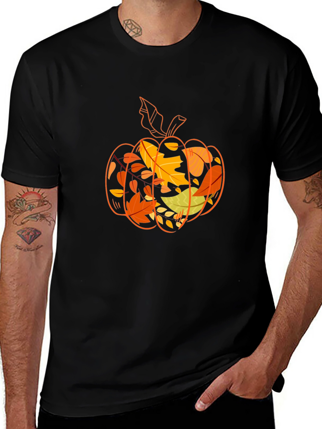 Fall Pumpkin Leaves Graphic Tee - Autumn Vibes