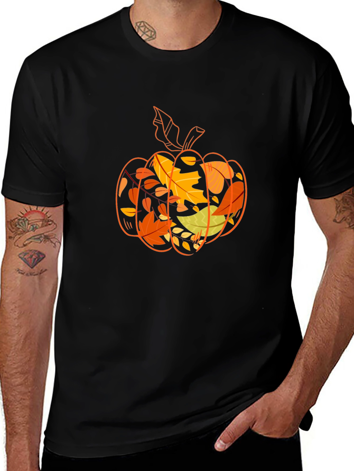 Fall Pumpkin Leaves Graphic Tee - Autumn Vibes