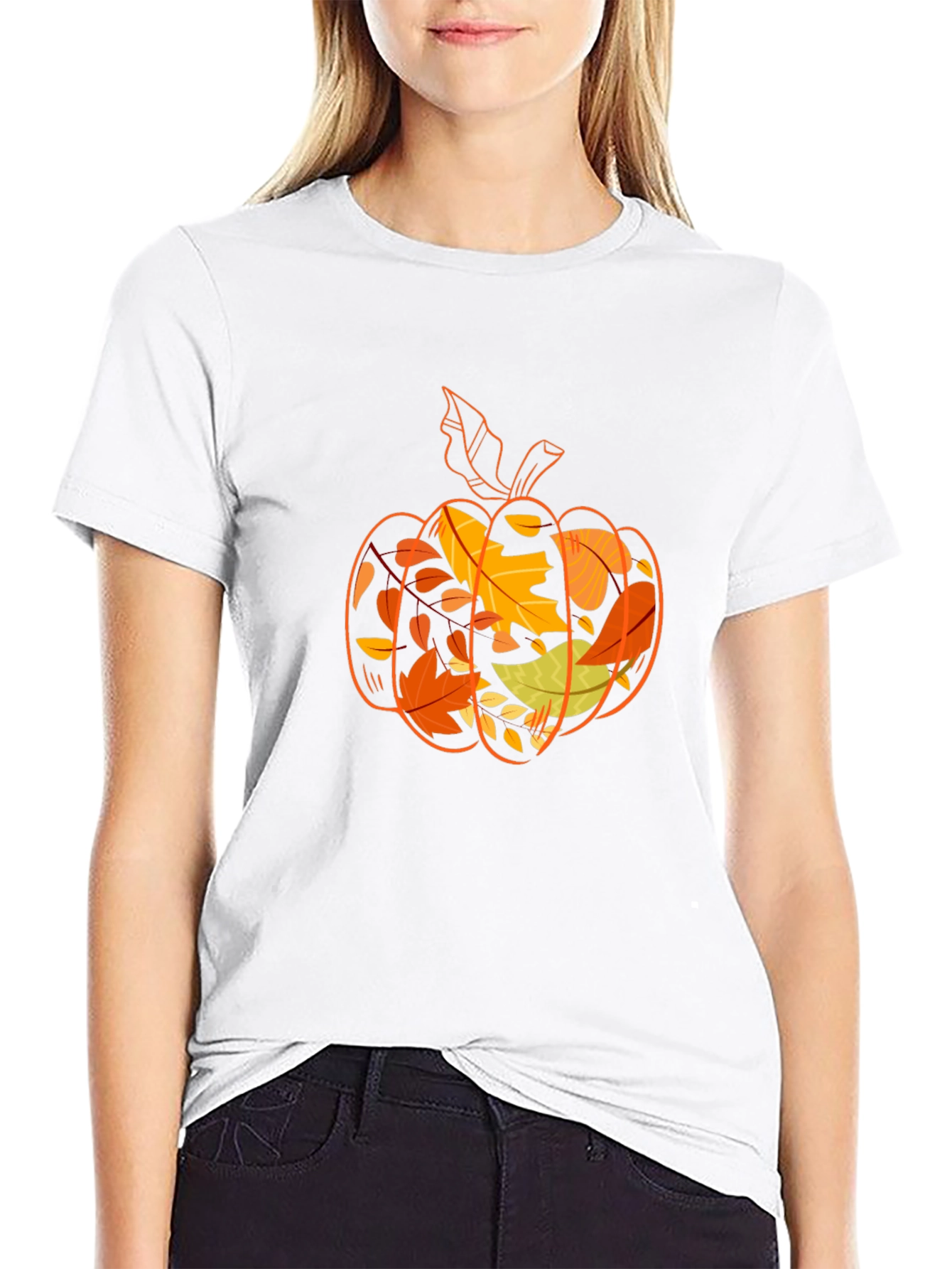 Fall Pumpkin Leaves Graphic Tee - Autumn Vibes