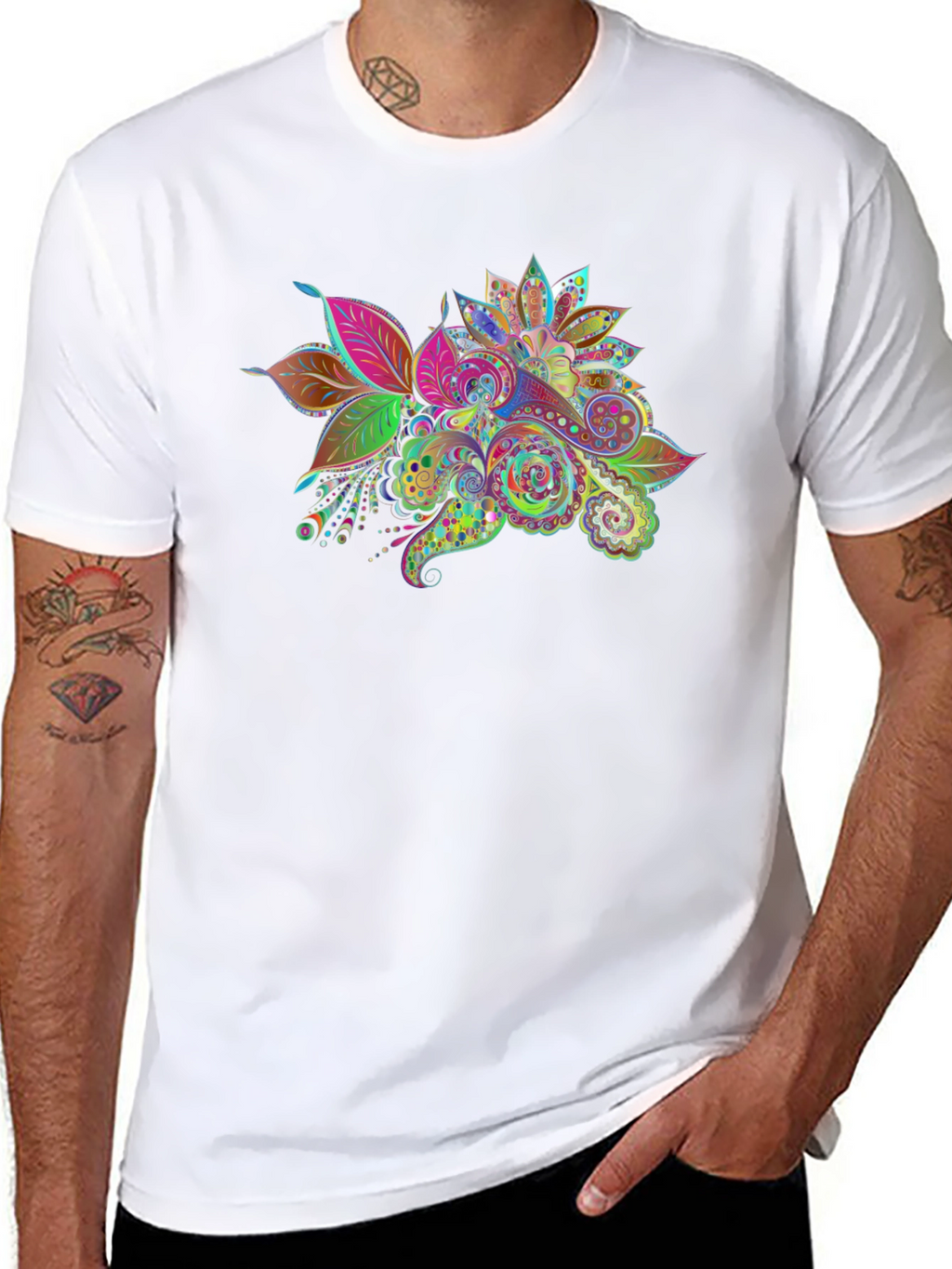Floral Paisley Print Black T-Shirt