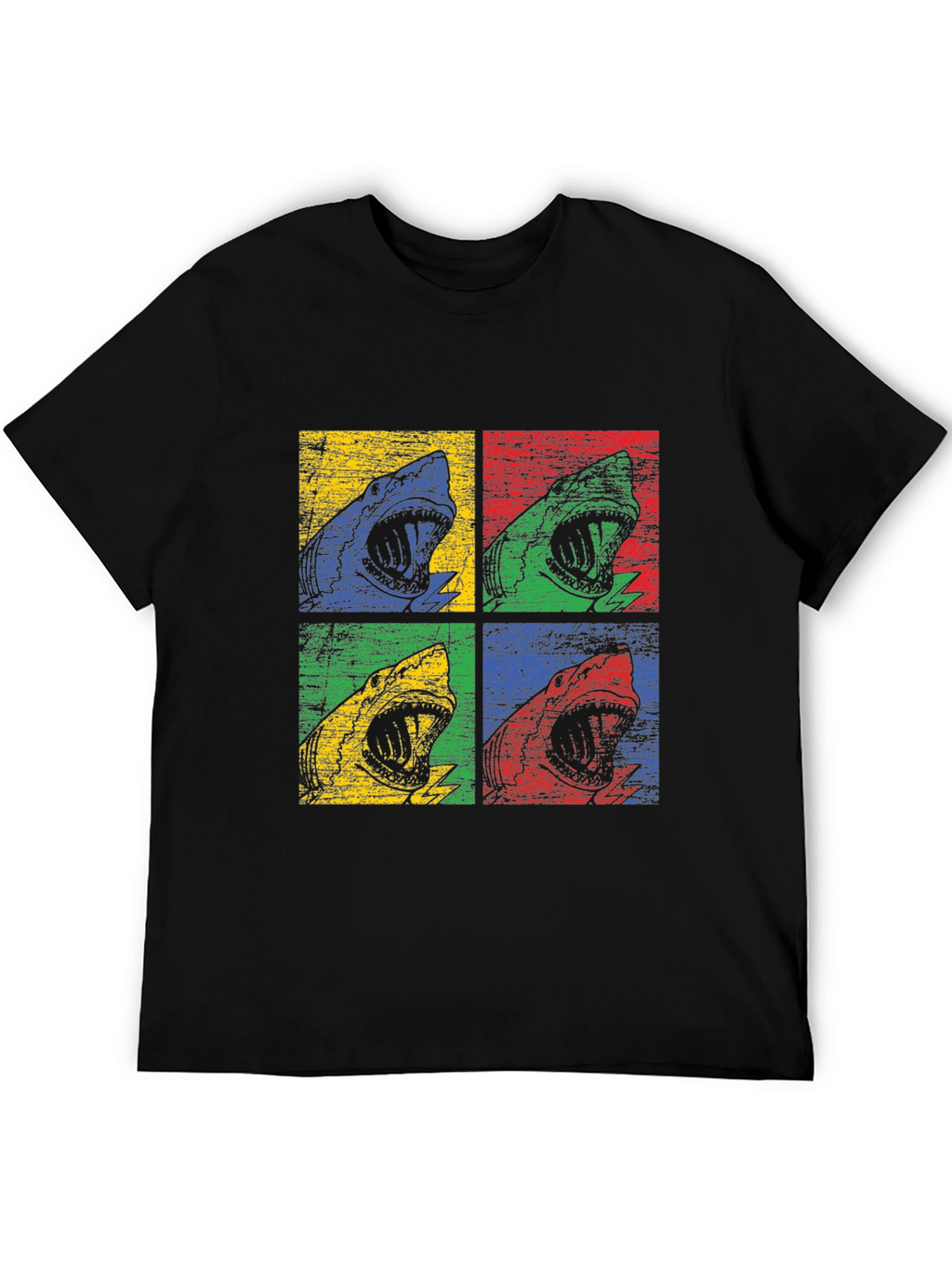 Shark Pop Art Graphic Print Black T-Shirt