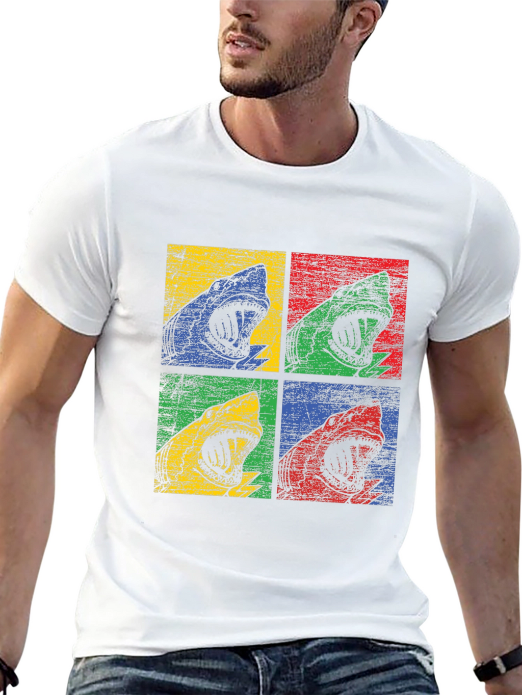 Shark Pop Art Graphic Print Black T-Shirt