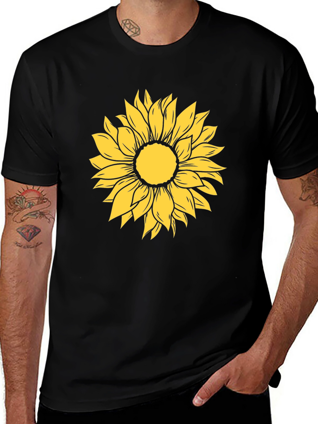 Sunflower Graphic Print Black T-Shirt