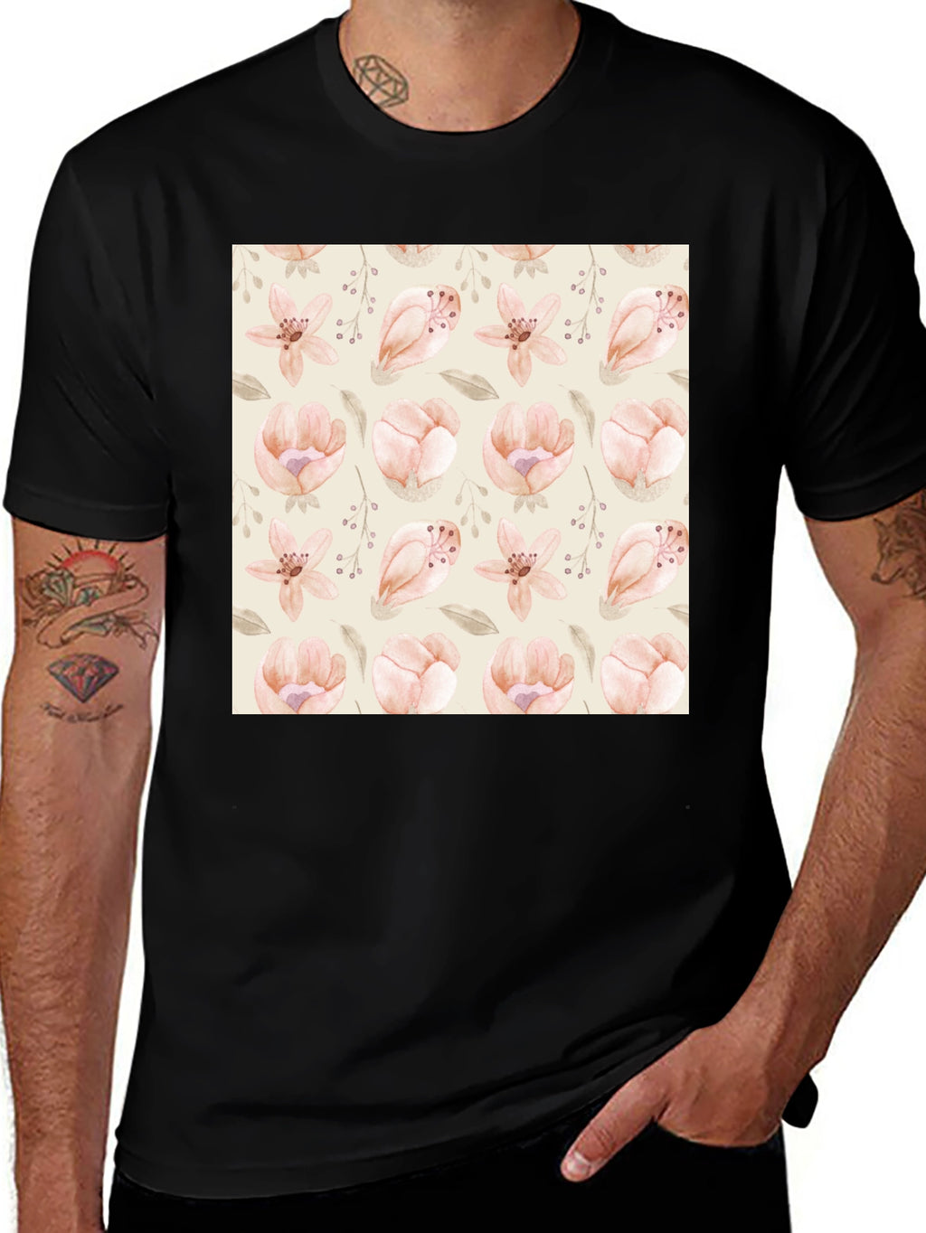 Floral Print Black T-Shirt - Stylish Casual Wear
