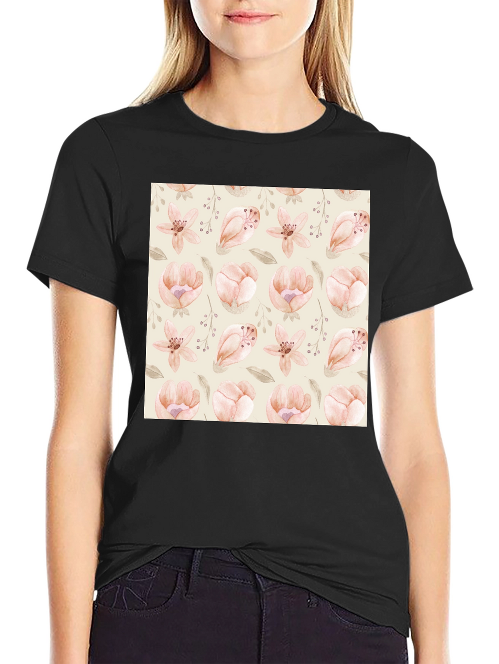 Floral Print Black T-Shirt - Stylish Casual Wear