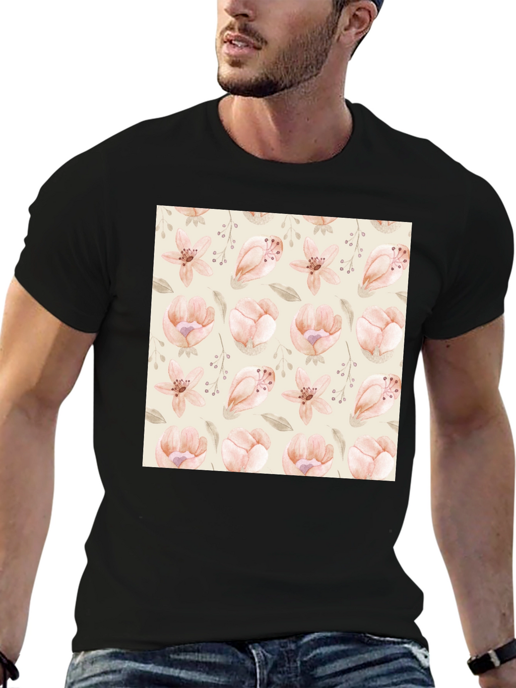 Floral Print Black T-Shirt - Stylish Casual Wear