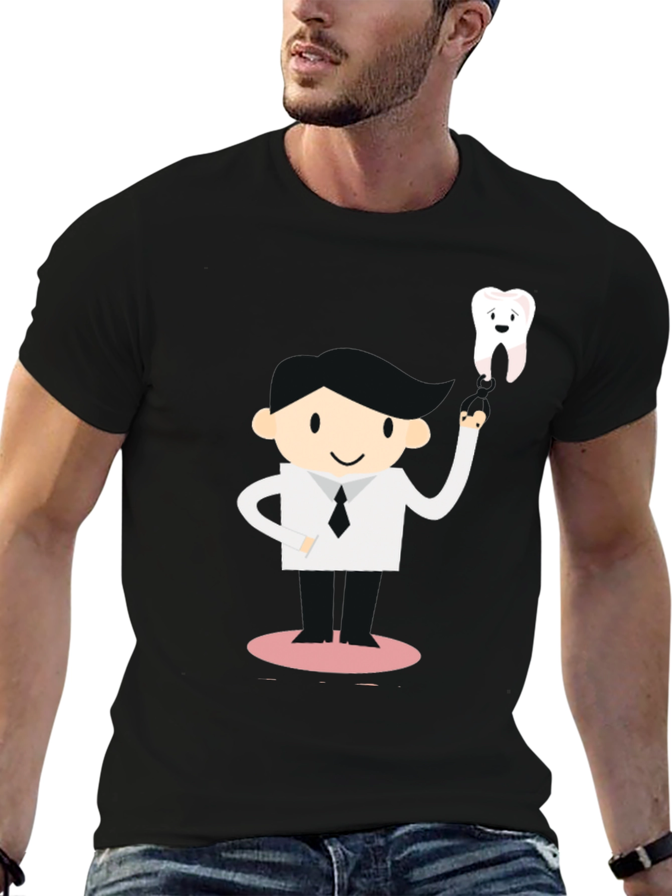 Dentist Cartoon Graphic Black T-Shirt