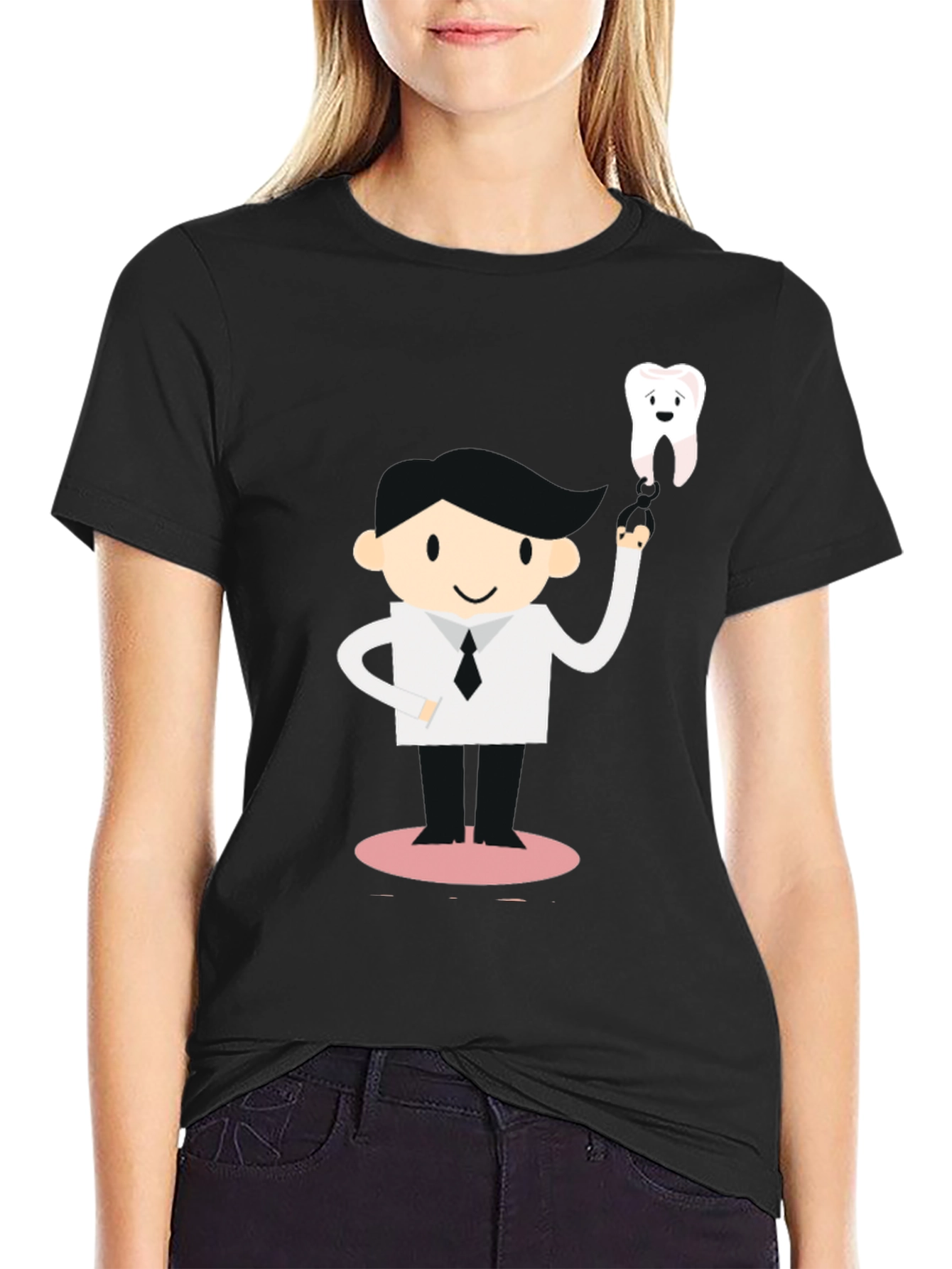 Dentist Cartoon Graphic Black T-Shirt