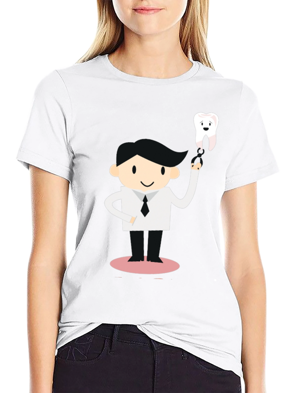 Dentist Cartoon Graphic Black T-Shirt