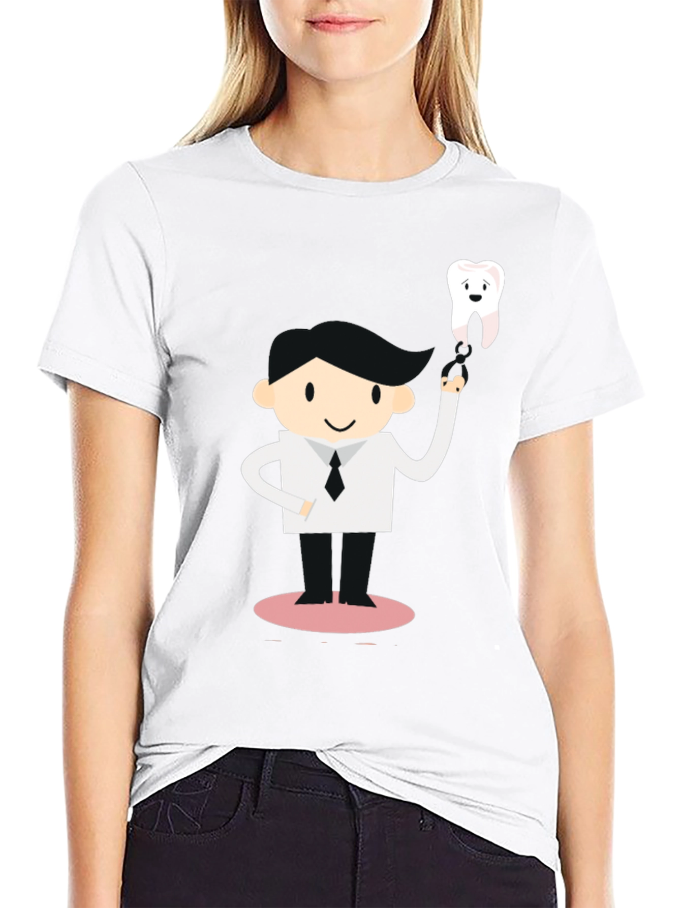 Dentist Cartoon Graphic Black T-Shirt