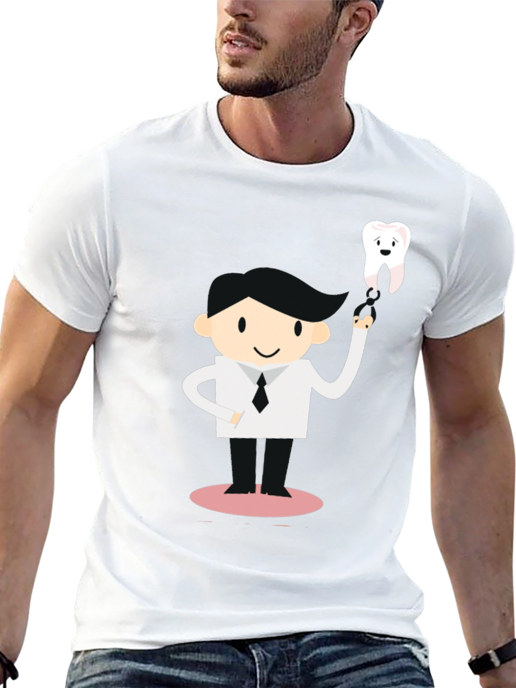 Dentist Cartoon Graphic Black T-Shirt