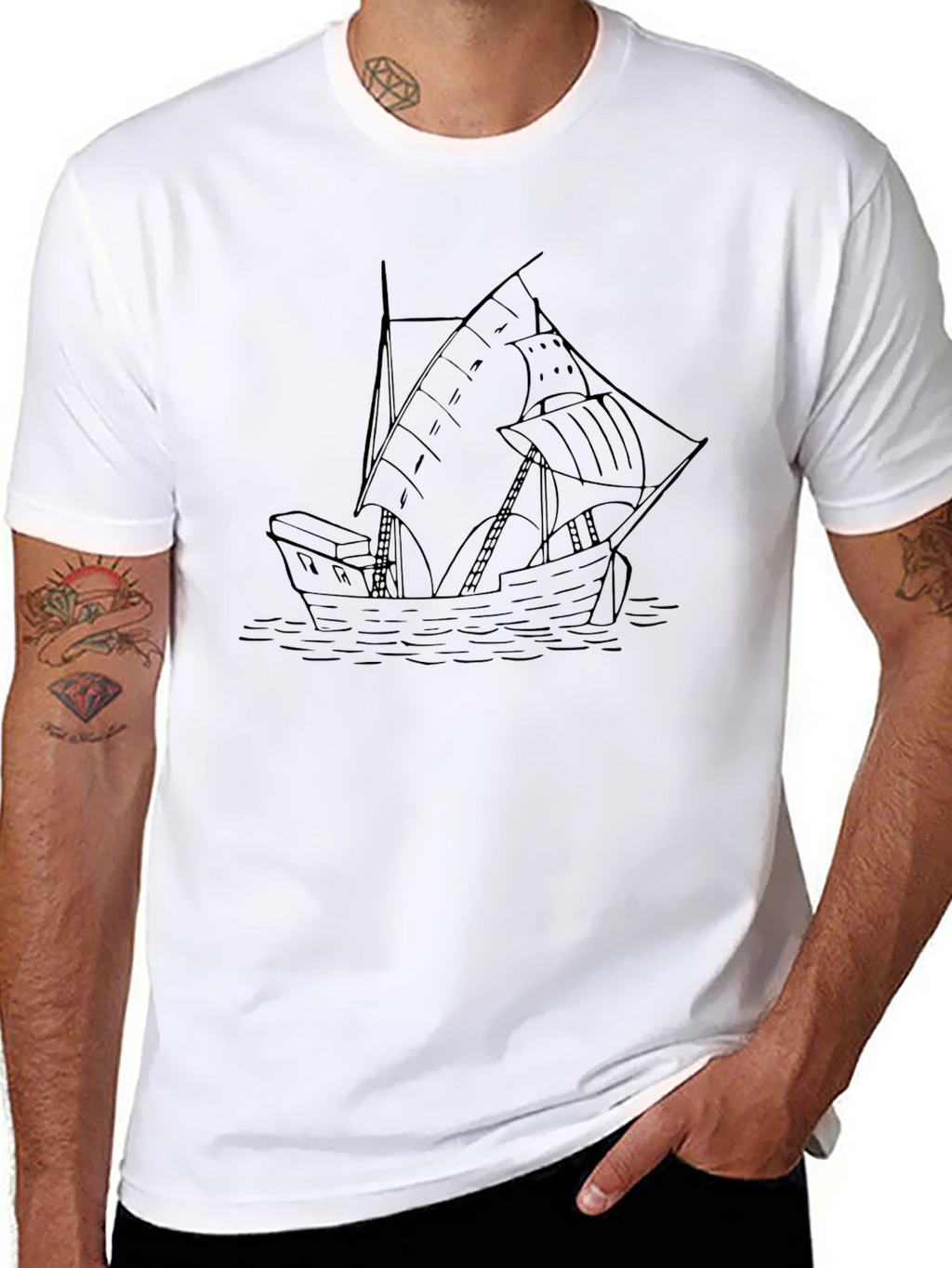 Nautical Ship Black Graphic Tee for Men