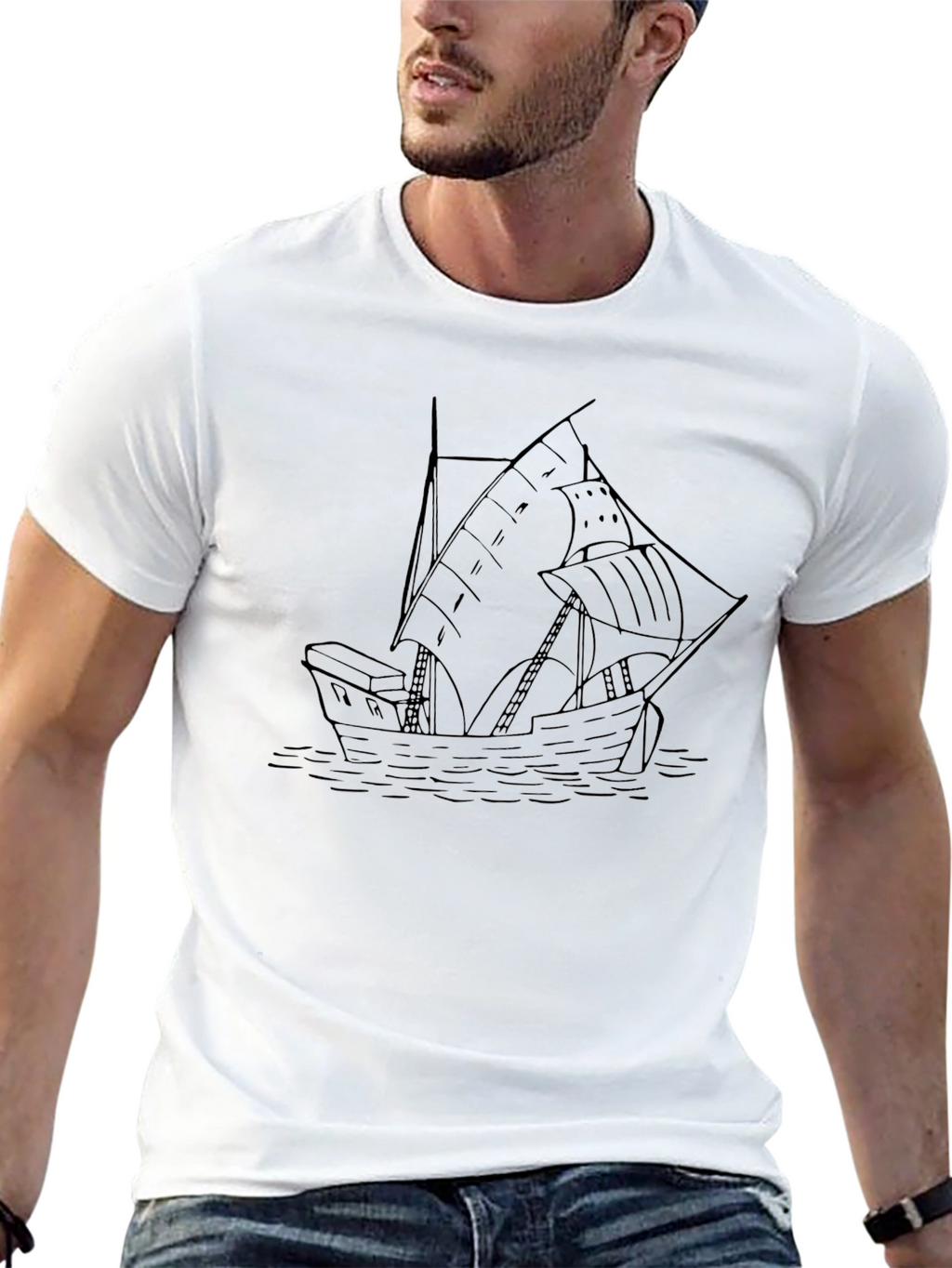 Nautical Ship Black Graphic Tee for Men