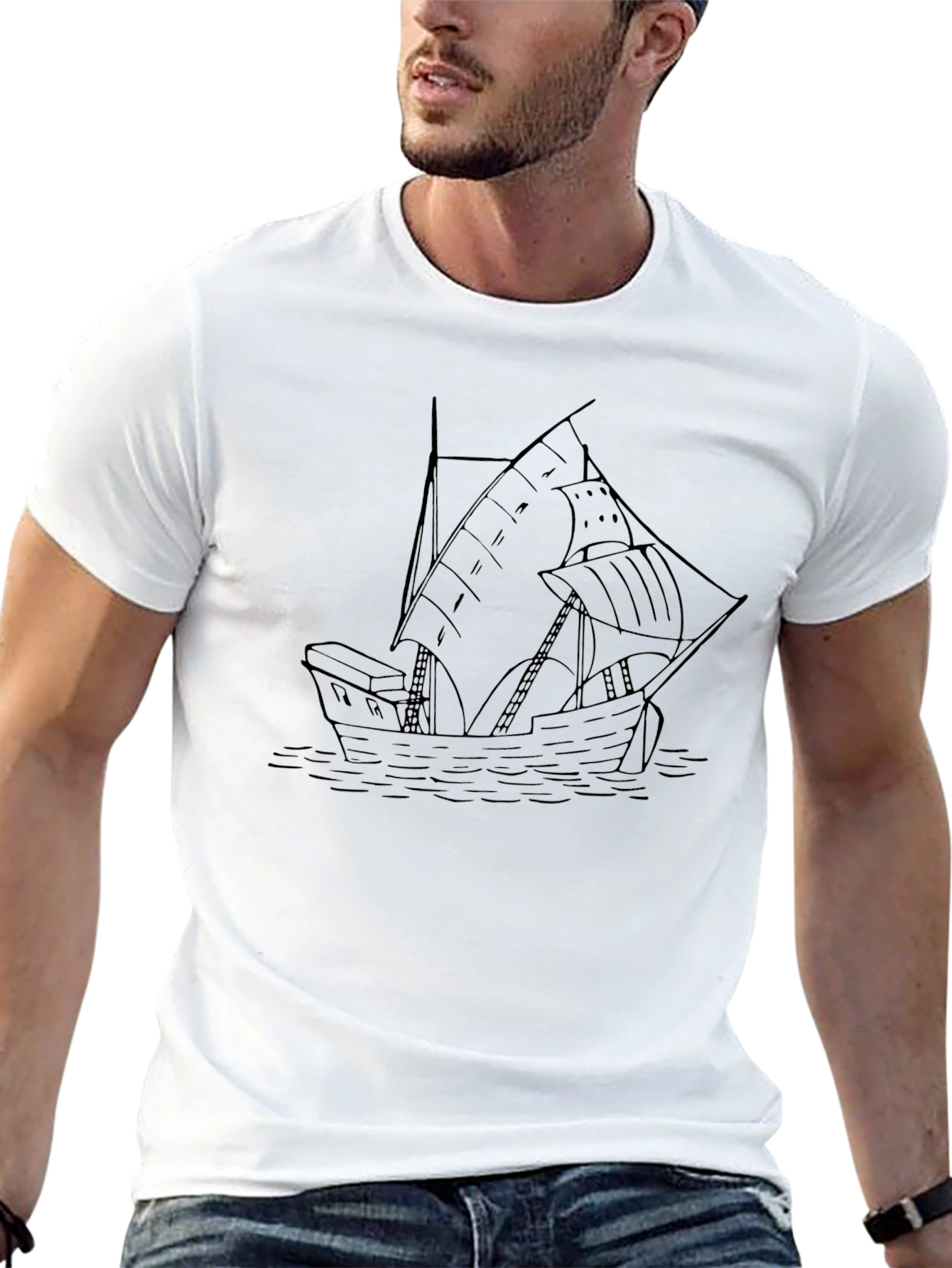Nautical Ship Black Graphic Tee for Men