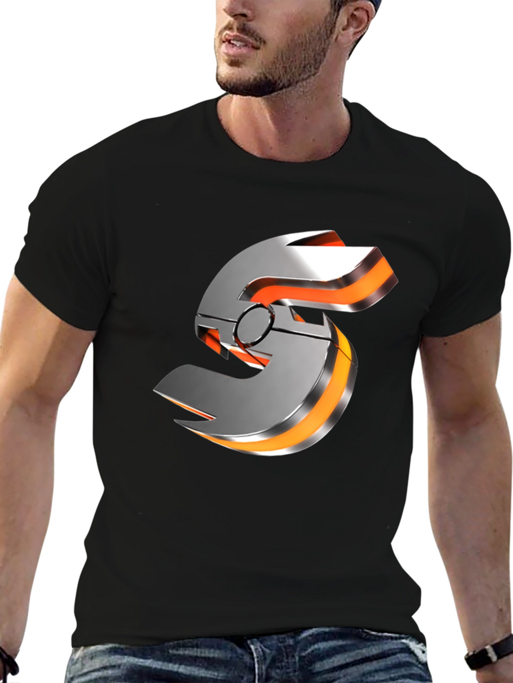 Futuristic Graphic T-Shirt - Metallic S Logo