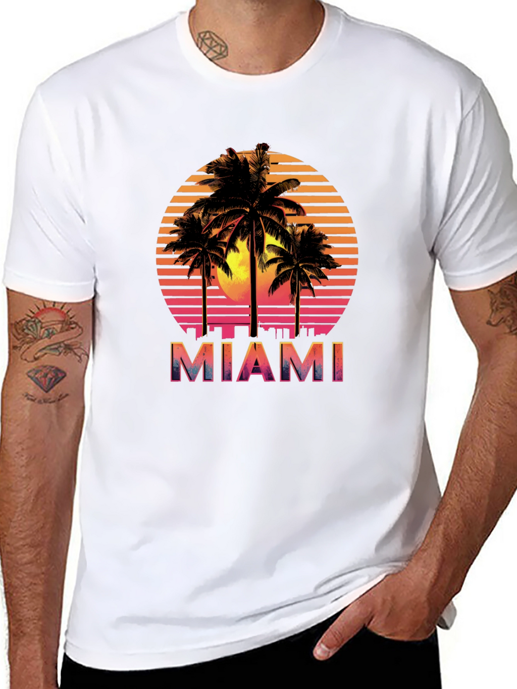 Miami Sunset Palm Tree Graphic Tee