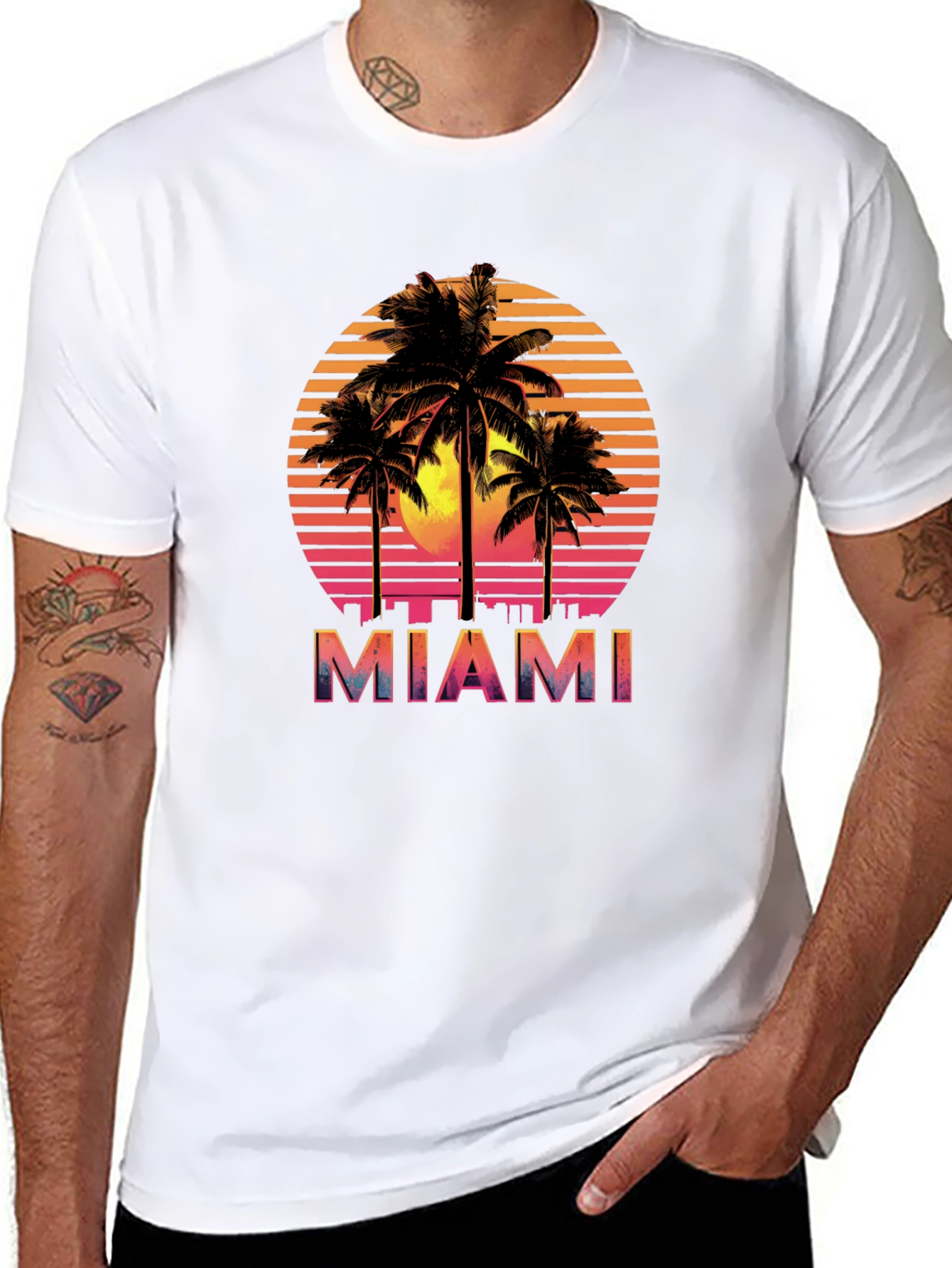 Miami Sunset Palm Tree Graphic Tee