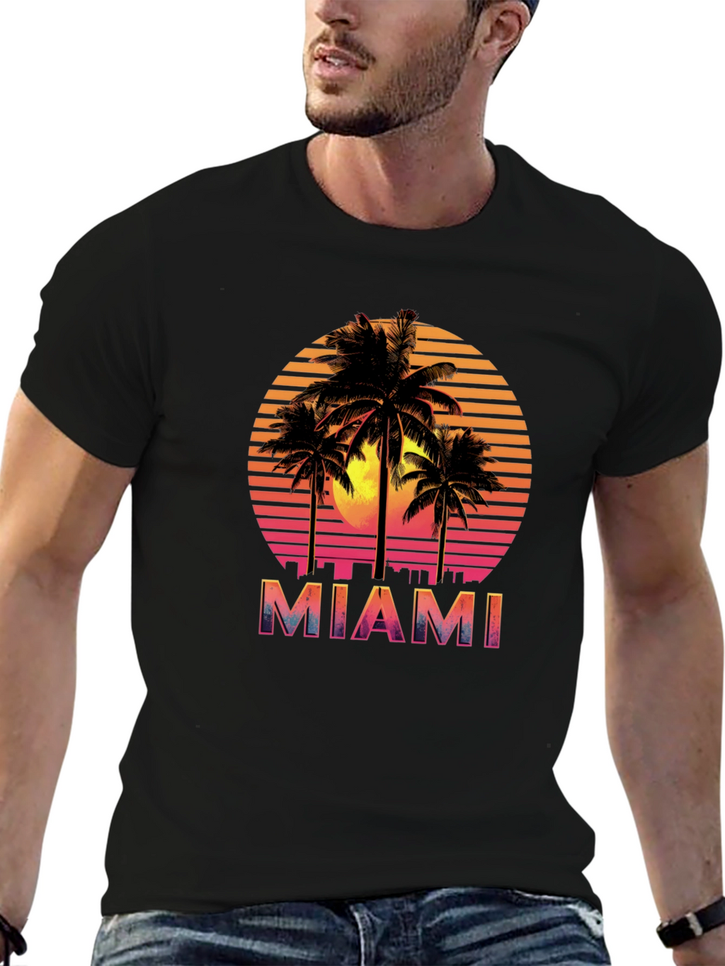 Miami Sunset Palm Tree Graphic Tee