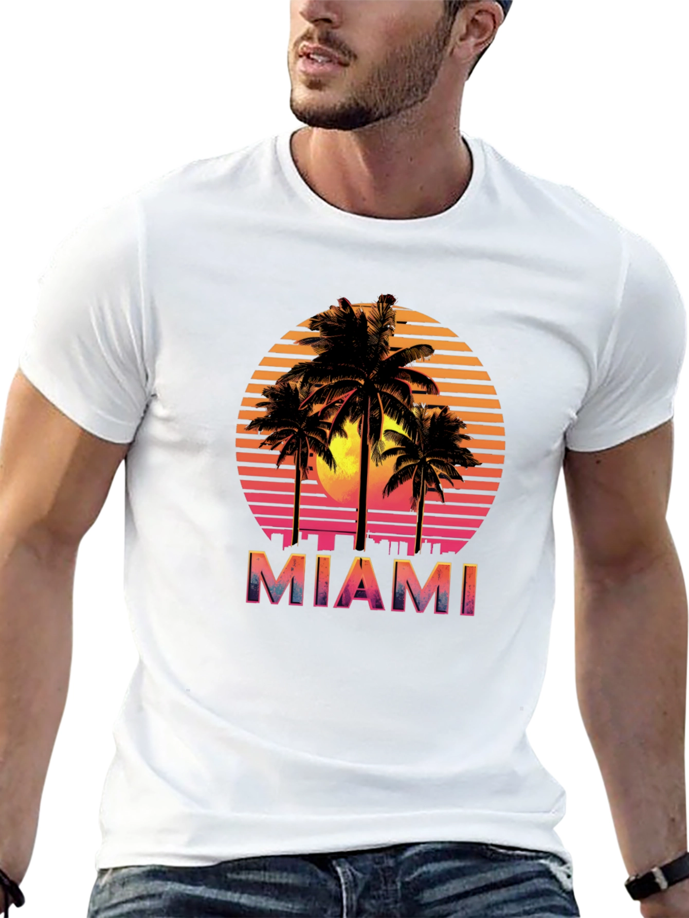 Miami Sunset Palm Tree Graphic Tee