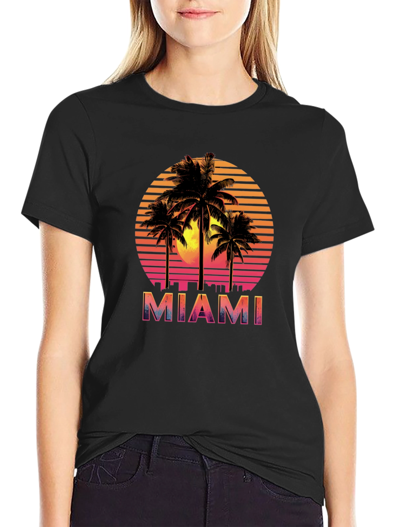 Miami Sunset Palm Tree Graphic Tee