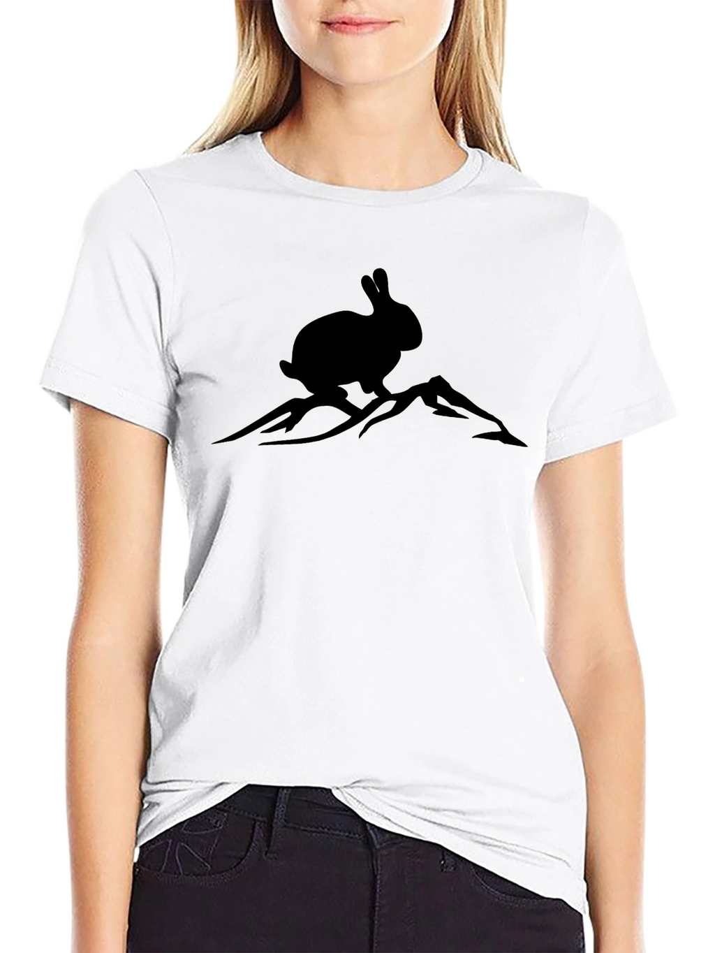 Rabbit on Mountain Tee - Black Graphic T-Shirt