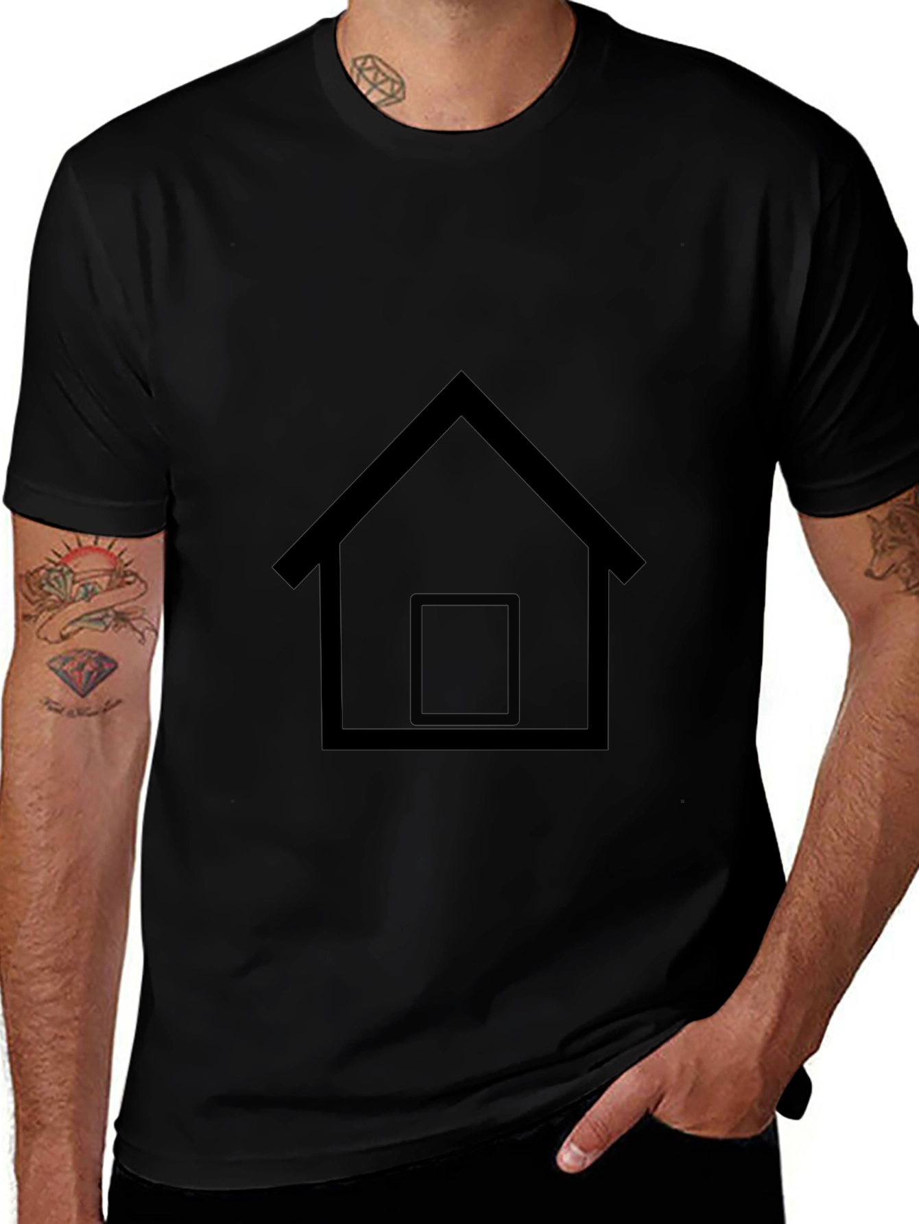 Minimalist House Graphic Tee - Black Cotton Comfort