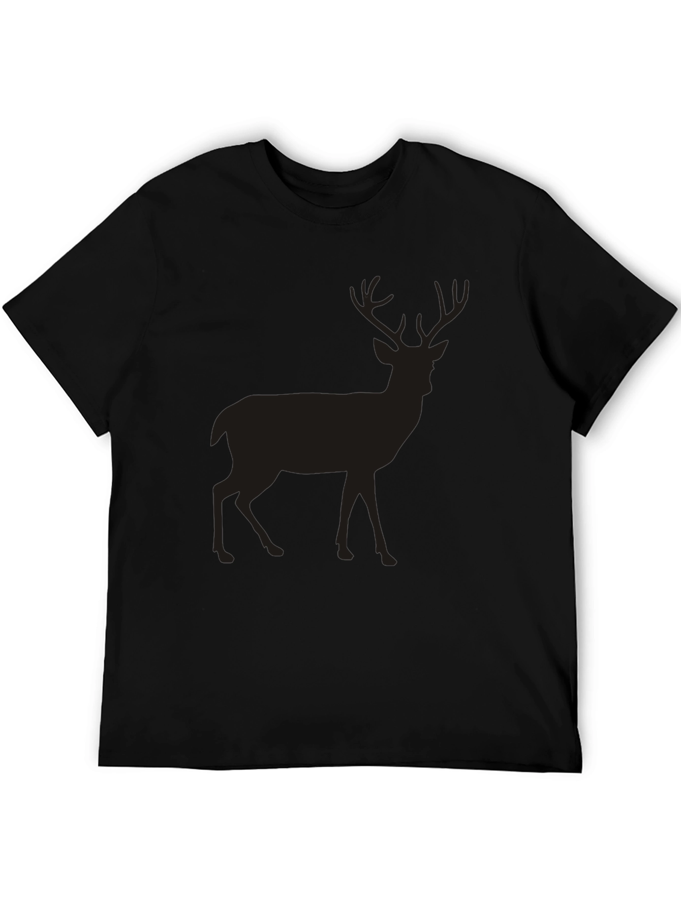 Mens Black Deer Graphic Tee - Classic Crew Neck Casual T-Shirt