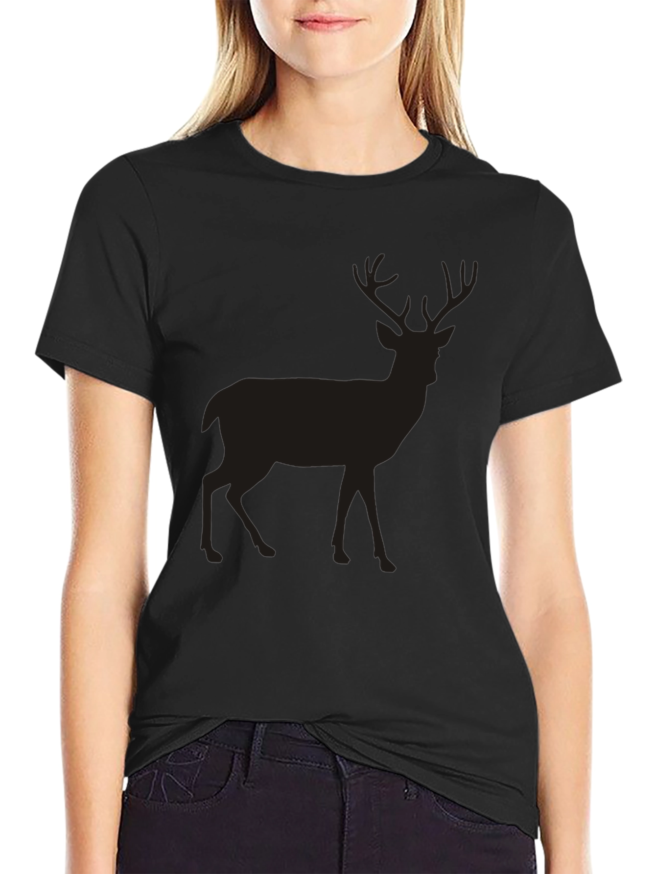 Mens Black Deer Graphic Tee - Classic Crew Neck Casual T-Shirt