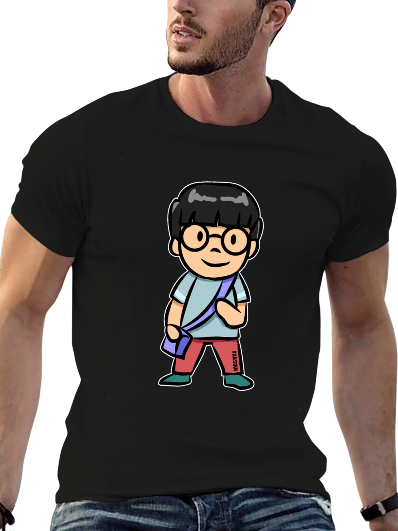 Cartoon Character T-Shirt Black Cotton Tee