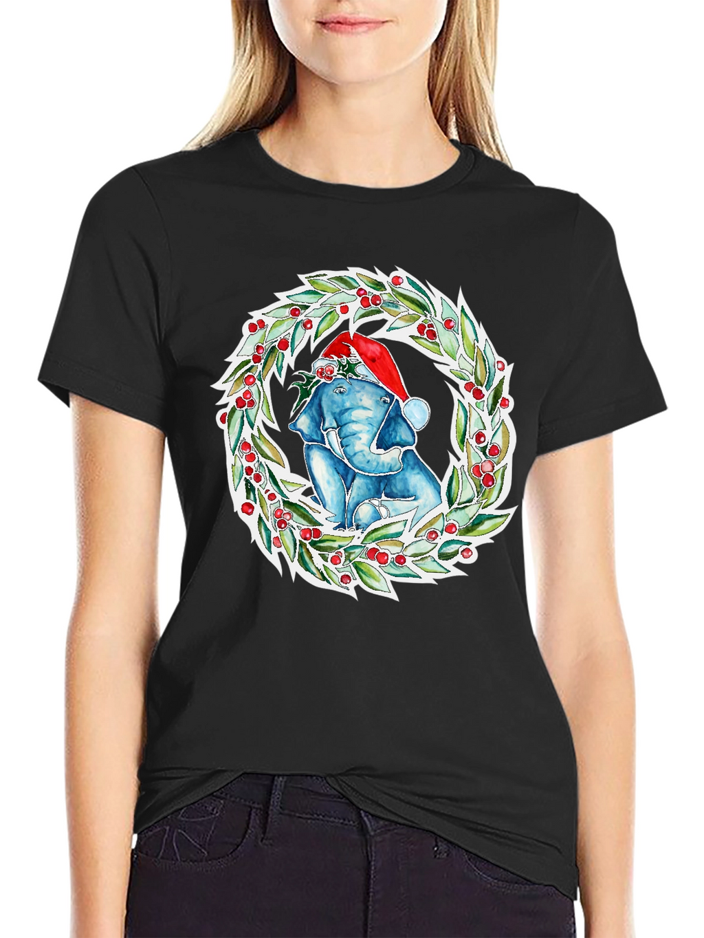 Christmas Elephant Wreath Graphic Tee
