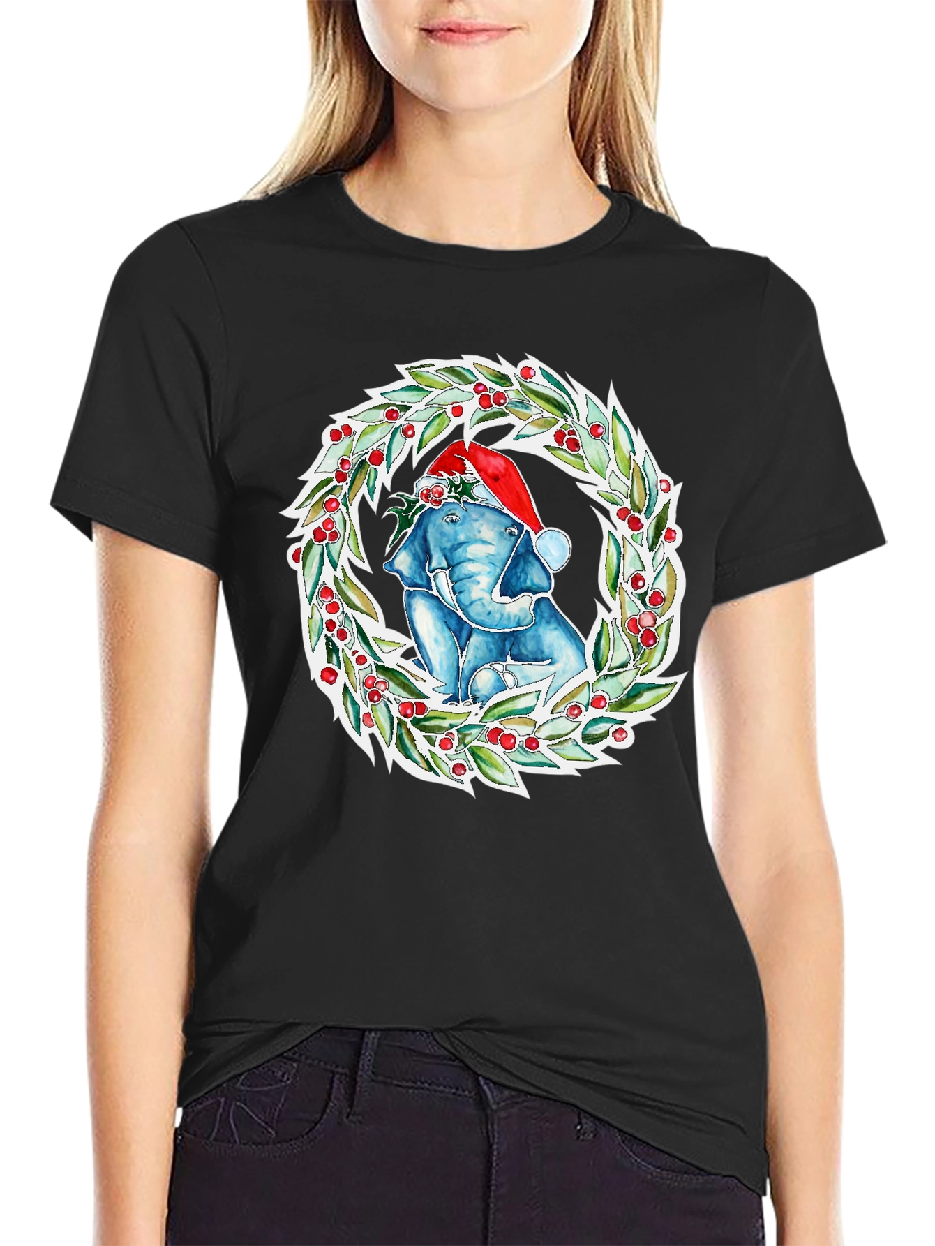 Christmas Elephant Wreath Graphic Tee