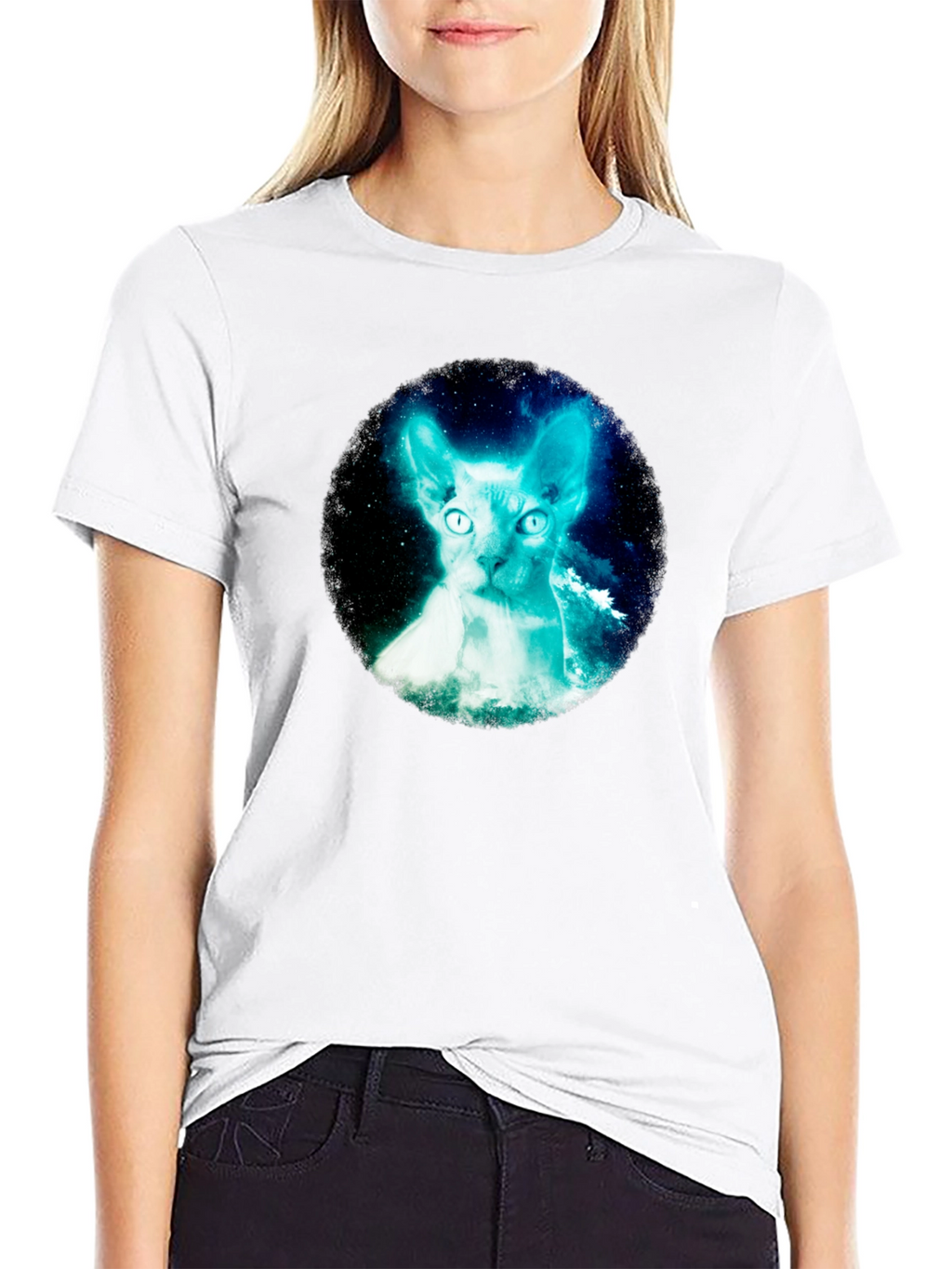Sphynx Cat Galaxy Graphic Black T-Shirt