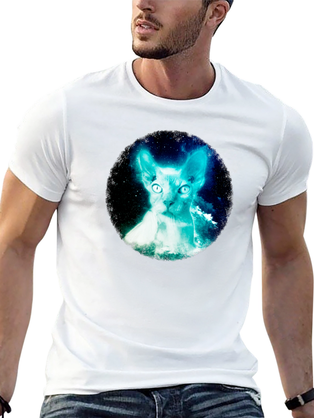 Sphynx Cat Galaxy Graphic Black T-Shirt