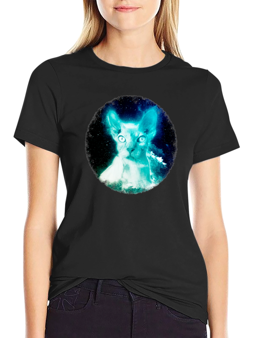 Sphynx Cat Galaxy Graphic Black T-Shirt