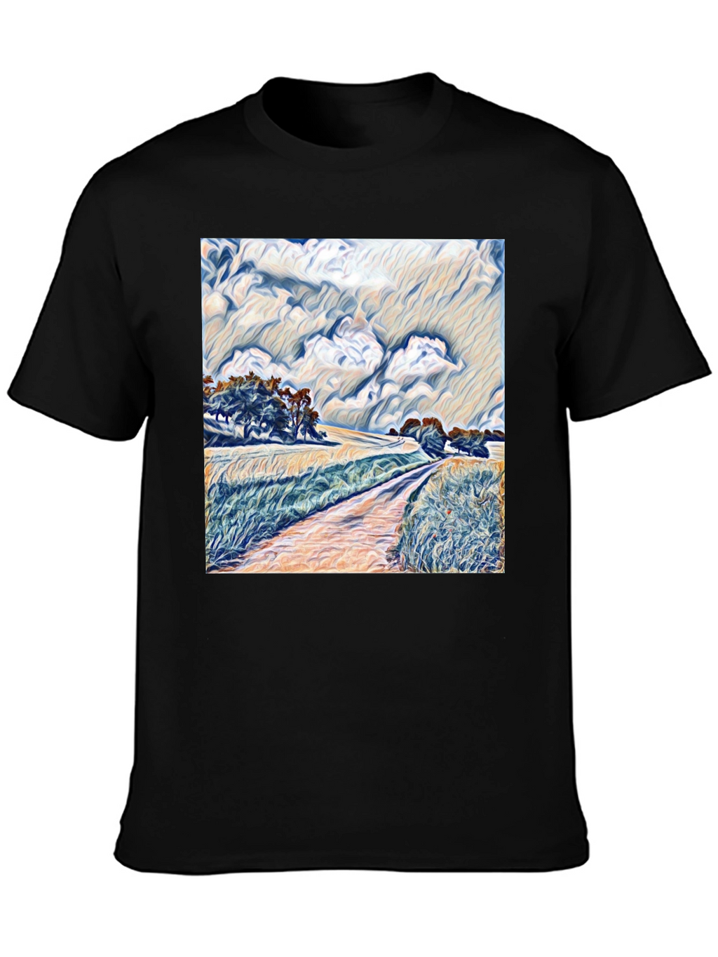 Artistic Landscape Graphic Tee - Stylish Black T-Shirt