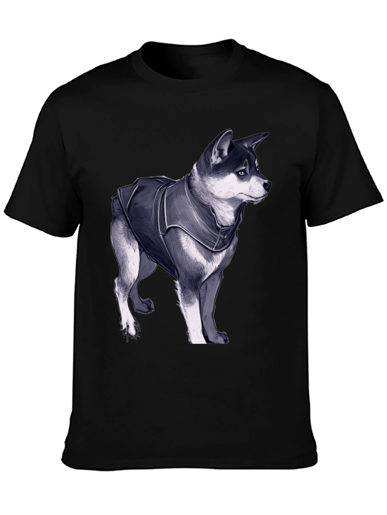Dog in Jacket Graphic Tee - Black Casual T-Shirt