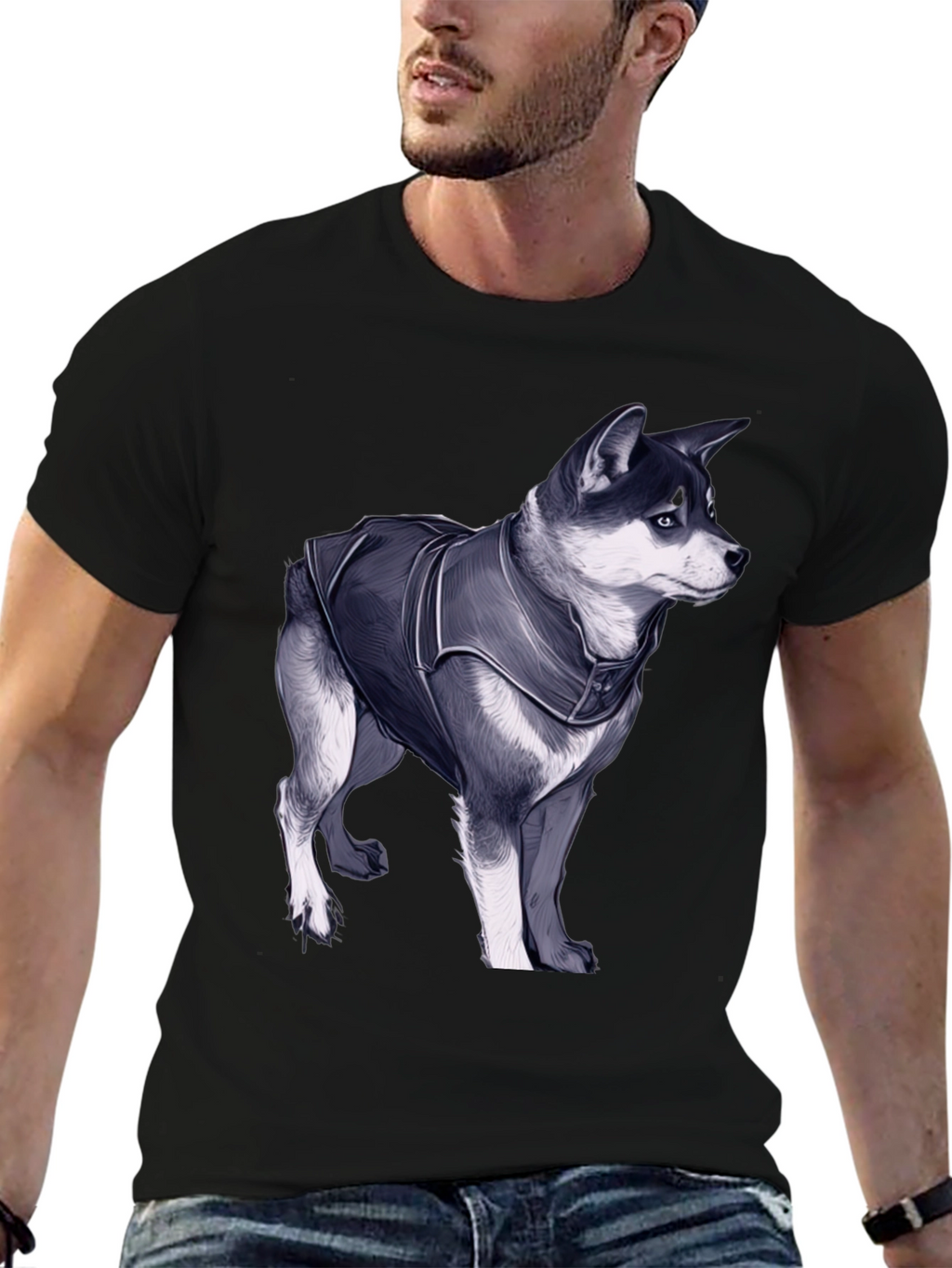 Dog in Jacket Graphic Tee - Black Casual T-Shirt