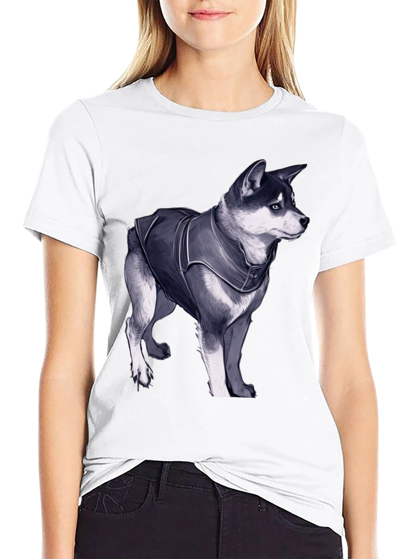 Dog in Jacket Graphic Tee - Black Casual T-Shirt