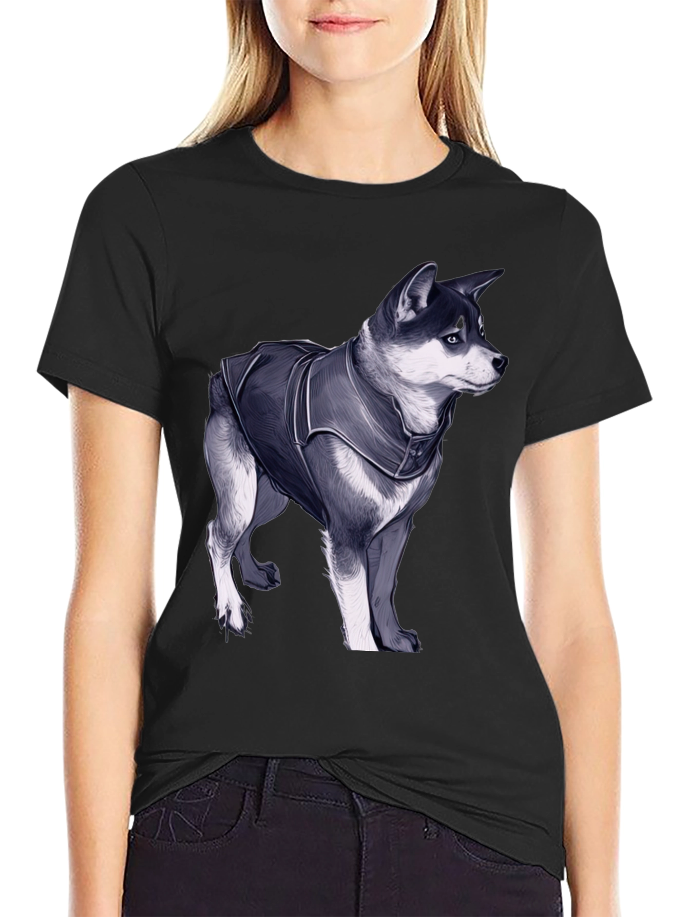 Dog in Jacket Graphic Tee - Black Casual T-Shirt