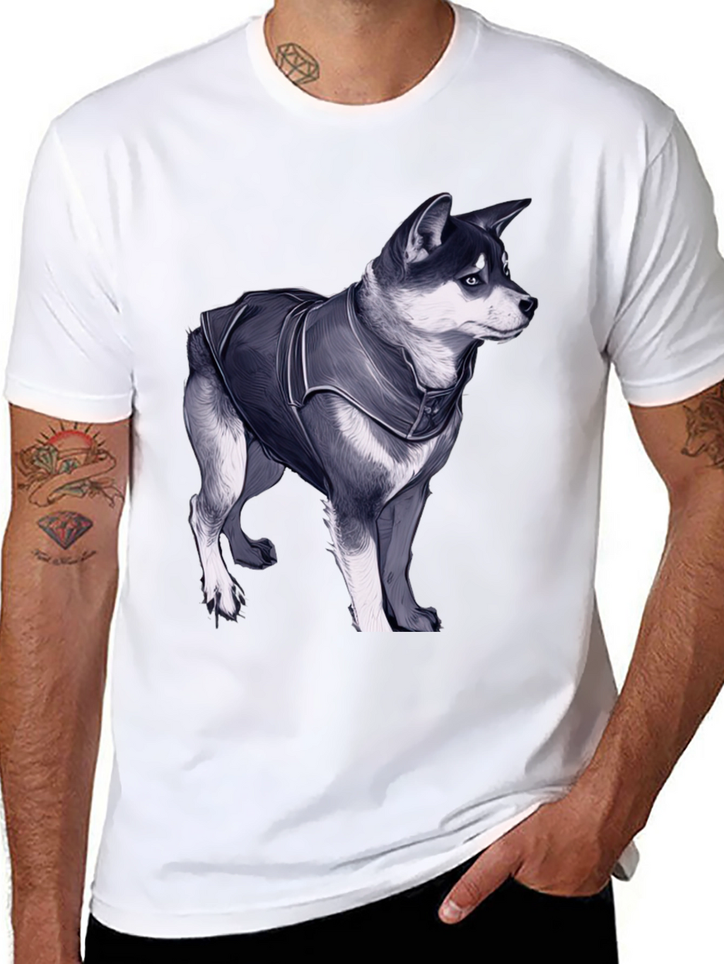 Dog in Jacket Graphic Tee - Black Casual T-Shirt