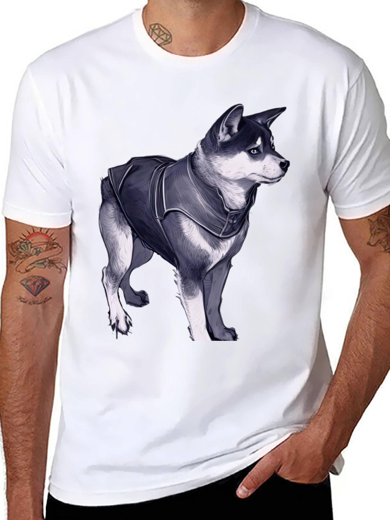Dog in Jacket Graphic Tee - Black Casual T-Shirt