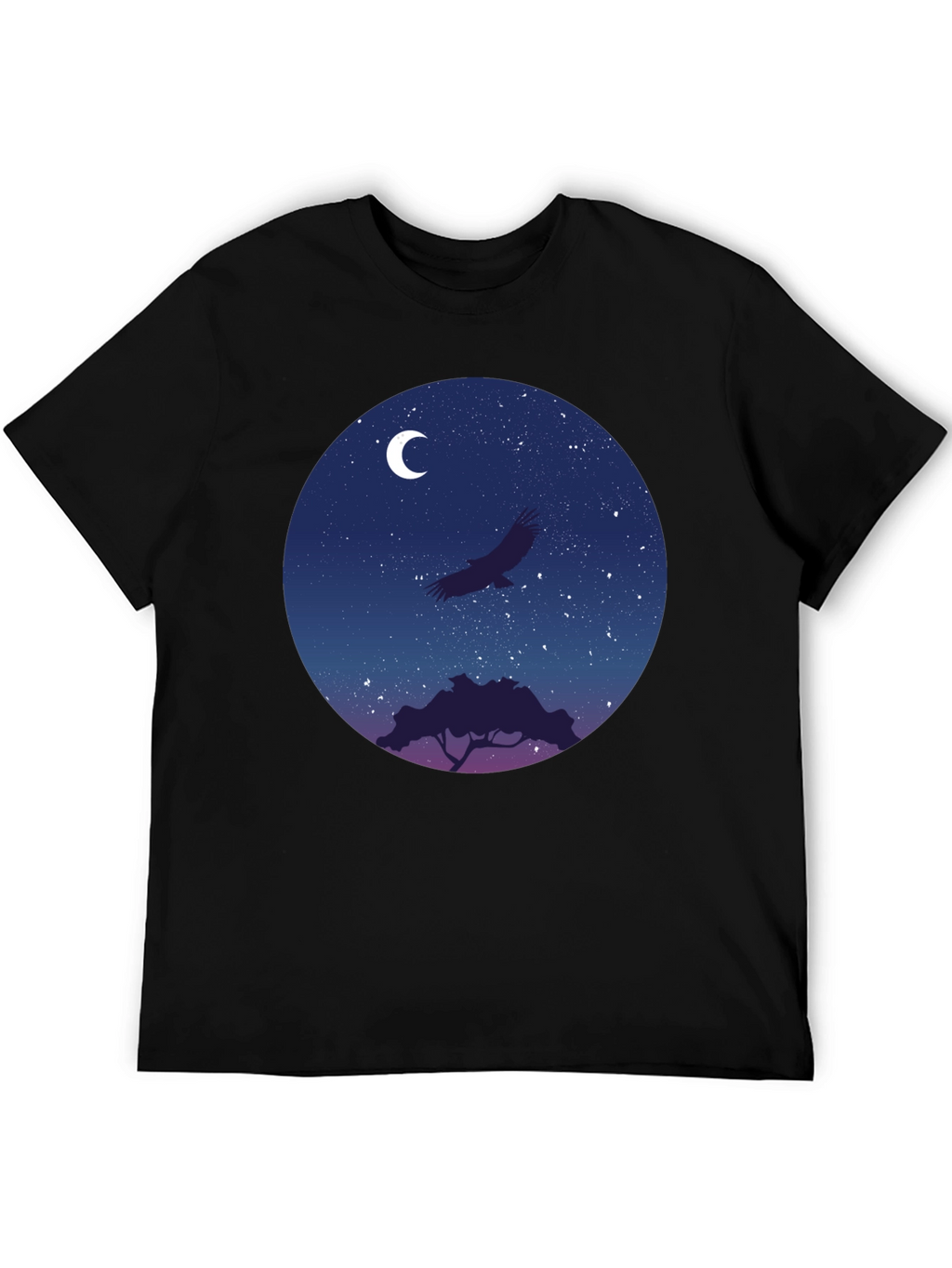 Night Sky Eagle Graphic Tee - Black Cotton Blend