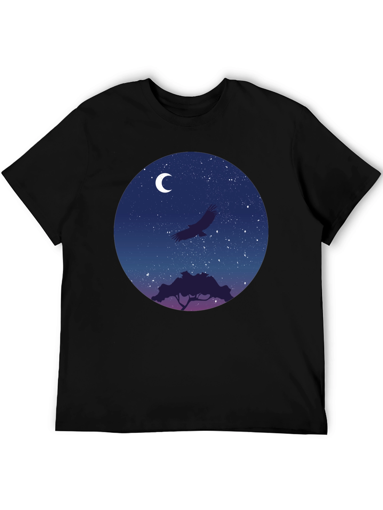 Night Sky Eagle Graphic Tee - Black Cotton Blend