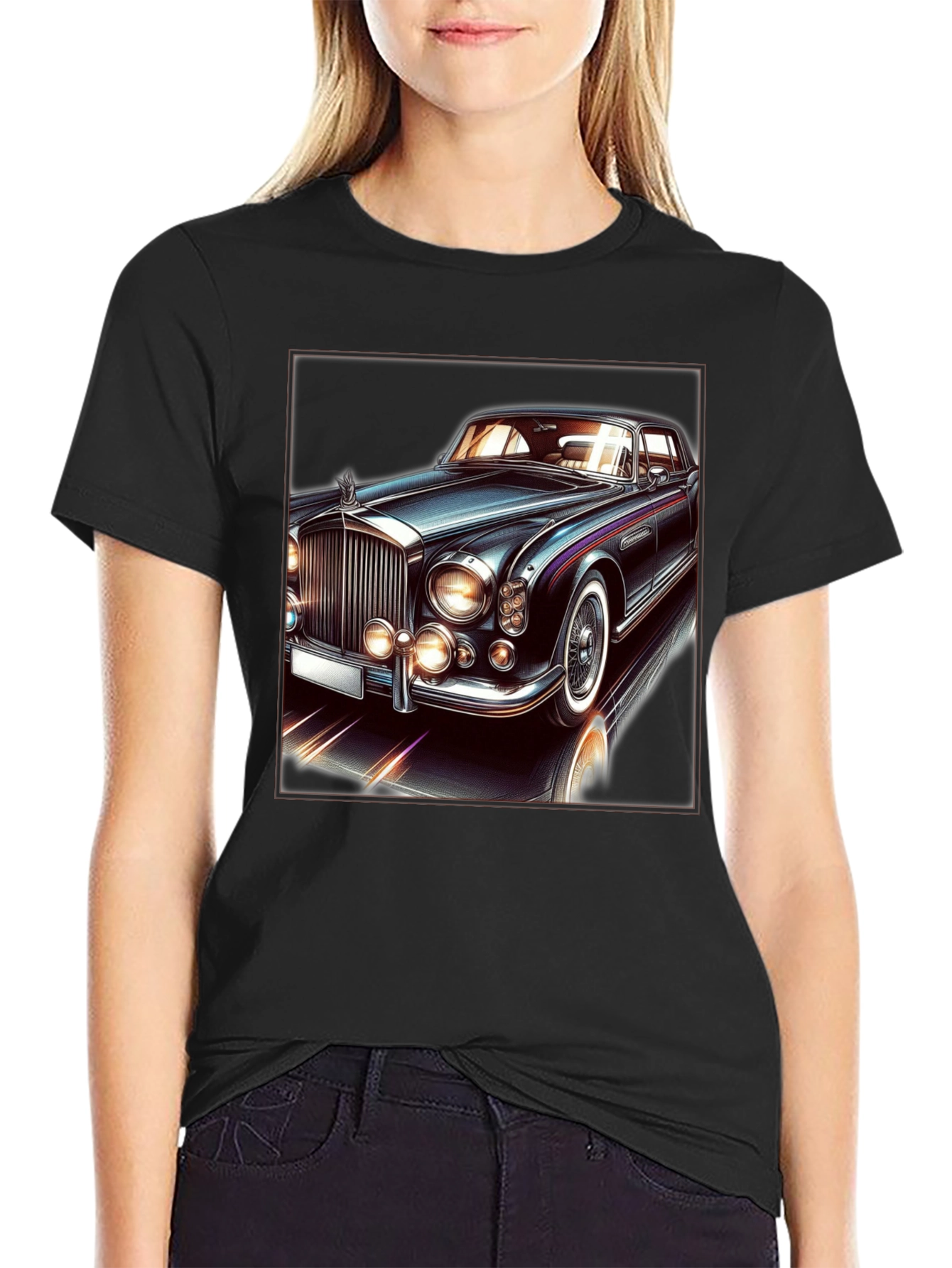 Classic Car Graphic Tee - Black Cotton T-Shirt